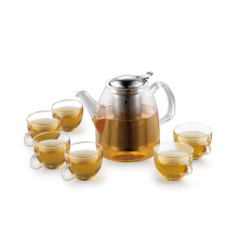 Haonai glass tea set 1200ml tea pot+150ml 6 cups tea set glass tea set pyrex glass tea set